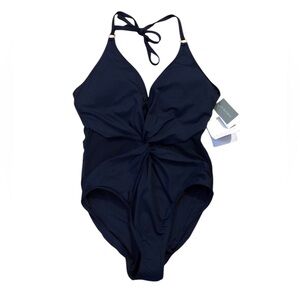 NWT La Blanca Halter Mesh-merizing One Piece Swimsuit 14 XL